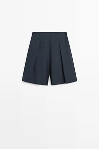 Linen blend Bermuda shorts with pleats