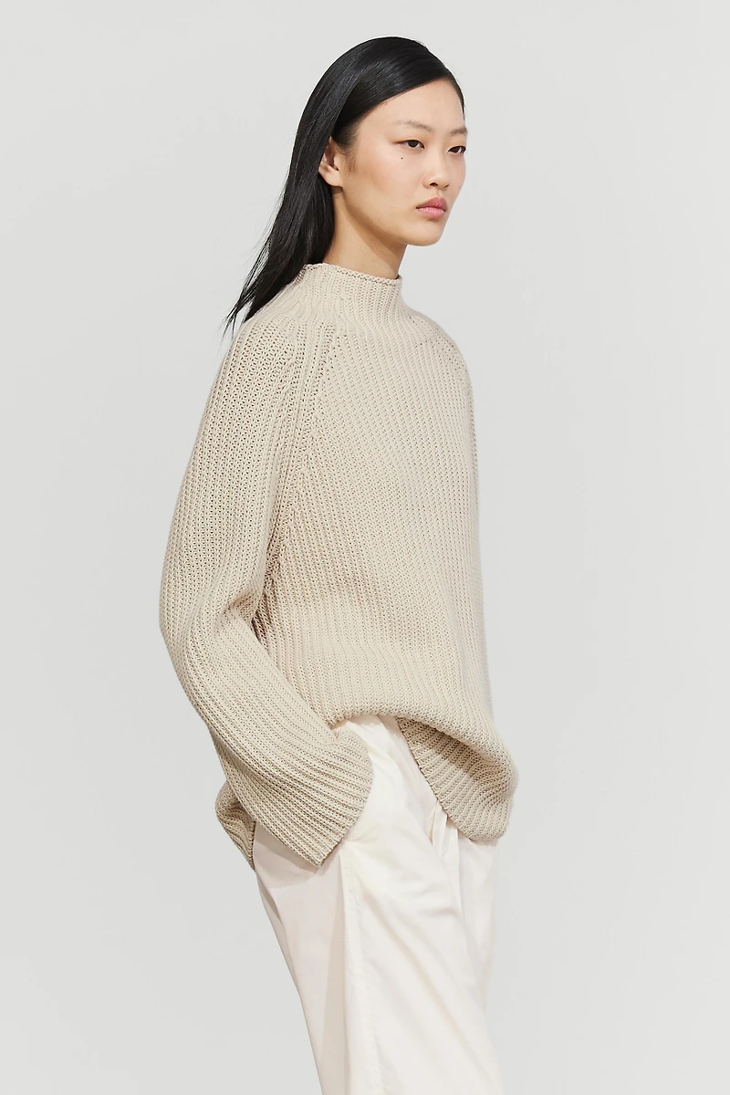 100% cotton purl knit sweater