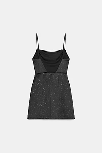 RHINESTONE SATIN EFFECT MINI DRESS