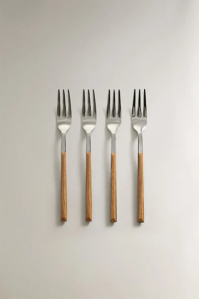 WOOD-EFFECT HANDLE DESSERT FORKS (PACK OF 4)