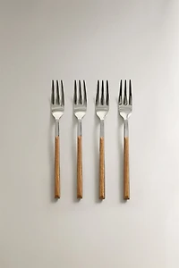 WOOD-EFFECT HANDLE DESSERT FORKS (PACK OF 4)