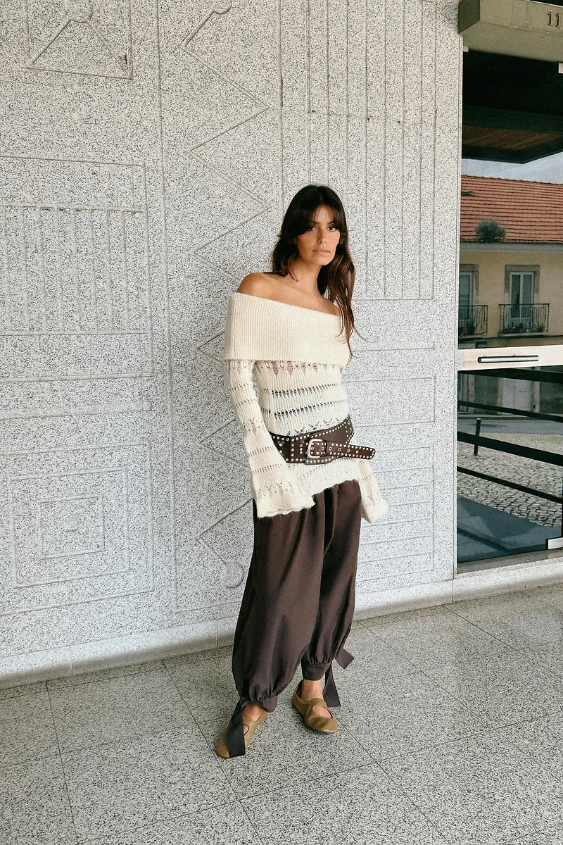 OPENWORK OFF-THE-SHOULDER JUMPER