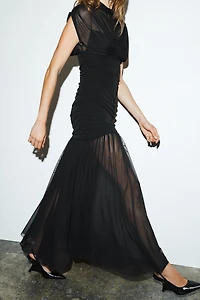COMBINED DRAPED MIDI DRESS