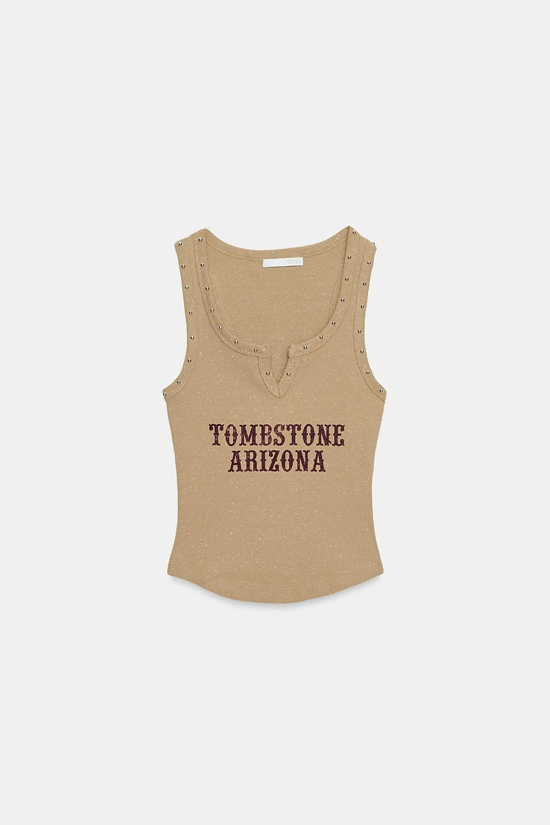 STUDDED TEXT T-SHIRT
