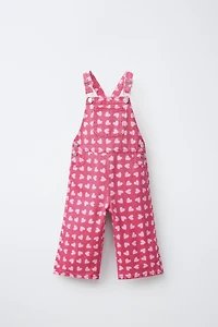 HEART PRINT TWILL OVERALLS