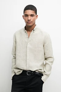 100% linen regular fit striped shirt