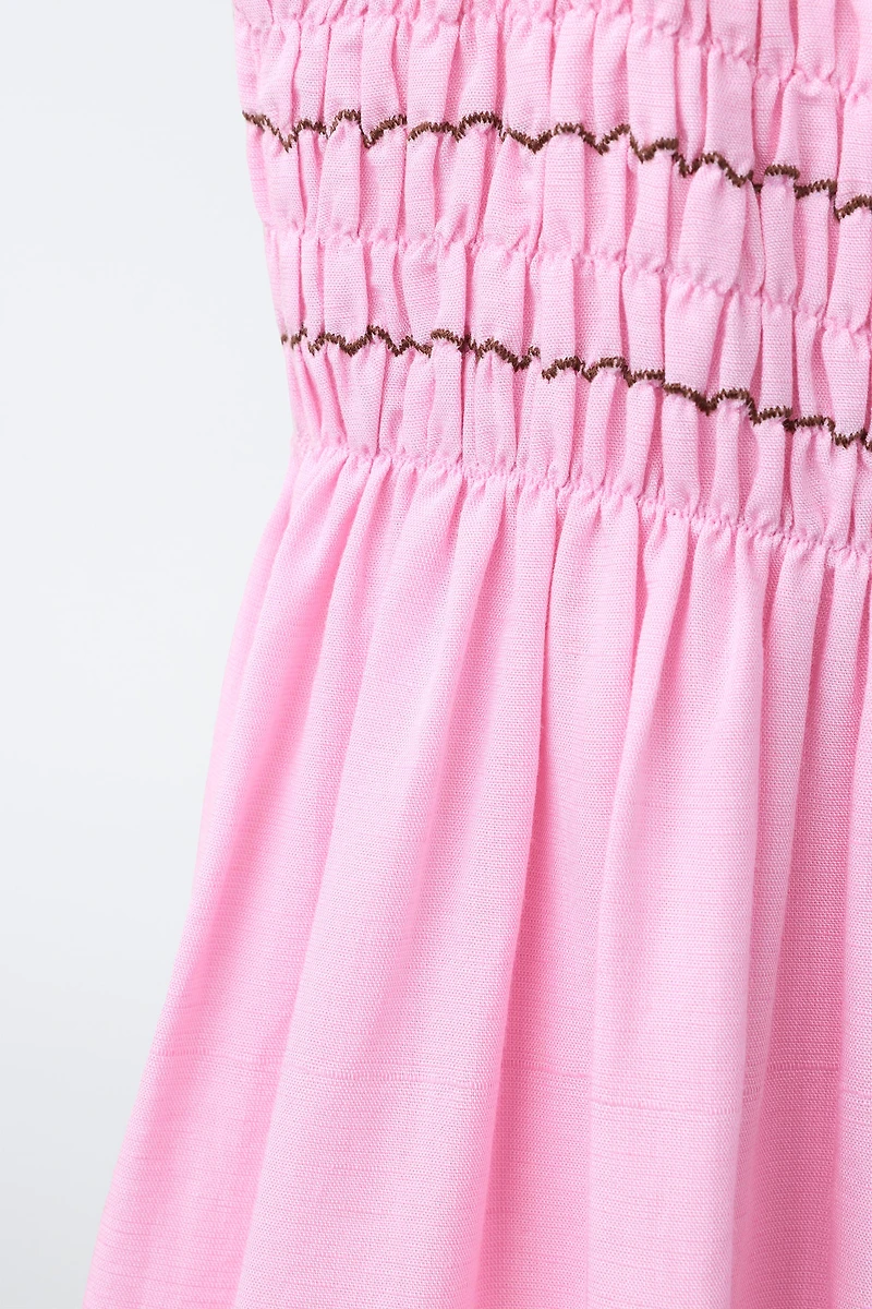 SMOCKED LINEN DRESS