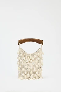 BEADED FABRIC BUCKET BAG