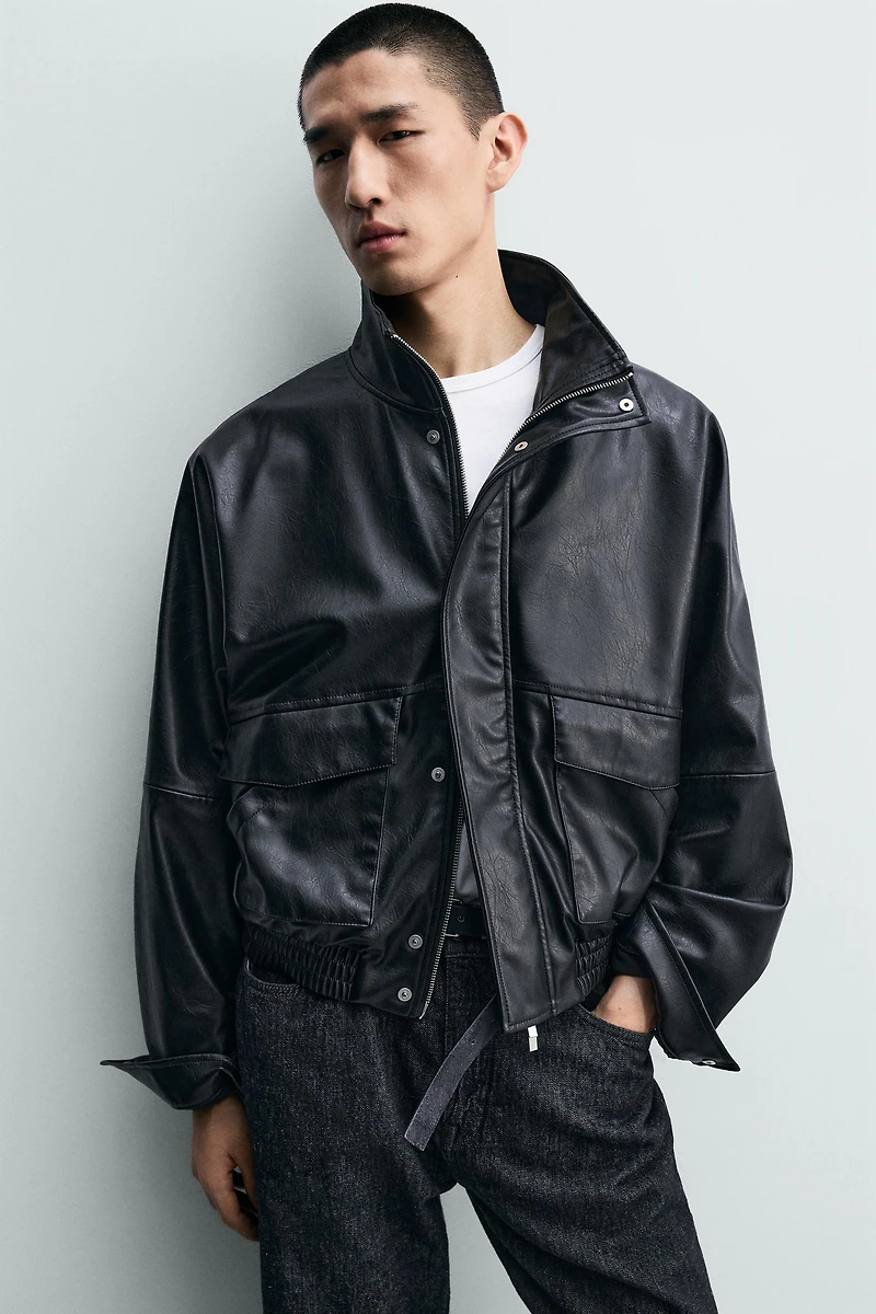 CROPPED FAUX LEATHER JACKET