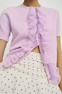 RUFFLED SHORT SLEEVE CARDIGAN