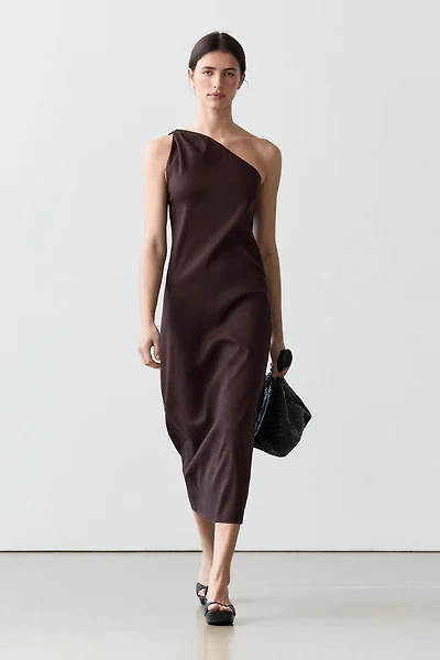 Asymmetric linen blend dress