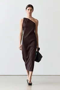Asymmetric linen blend dress