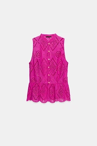 EMBROIDERED EYELET PEPLUM TOP