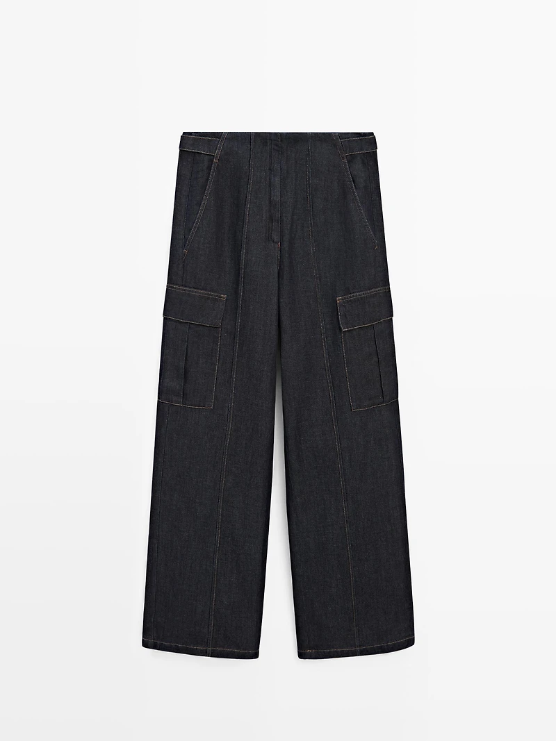 Linen blend cargo jeans