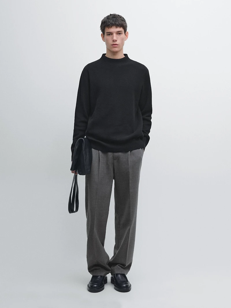 Cotton blend knit sweater with mock turtleneck