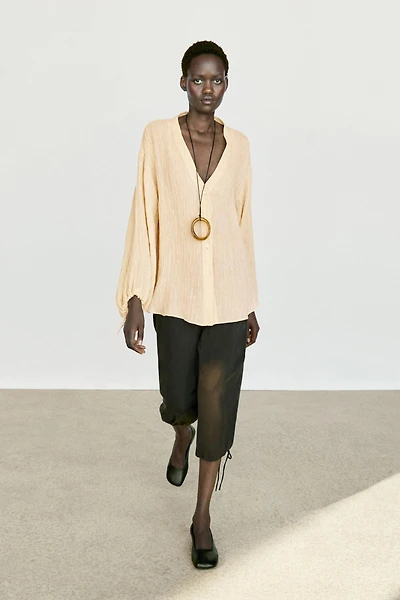 Pleated linen blend shirt