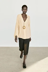 Pleated linen blend shirt