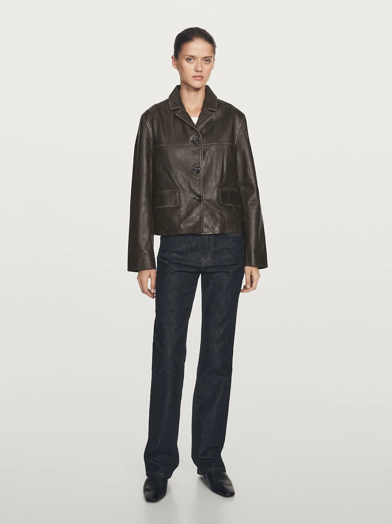 Veste à rabat en cuir nappa