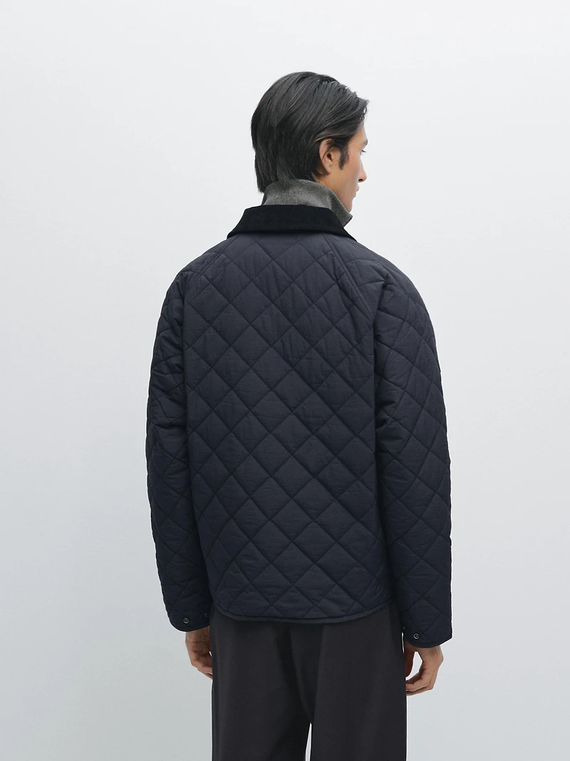Veste matelassée col en velours côtelé