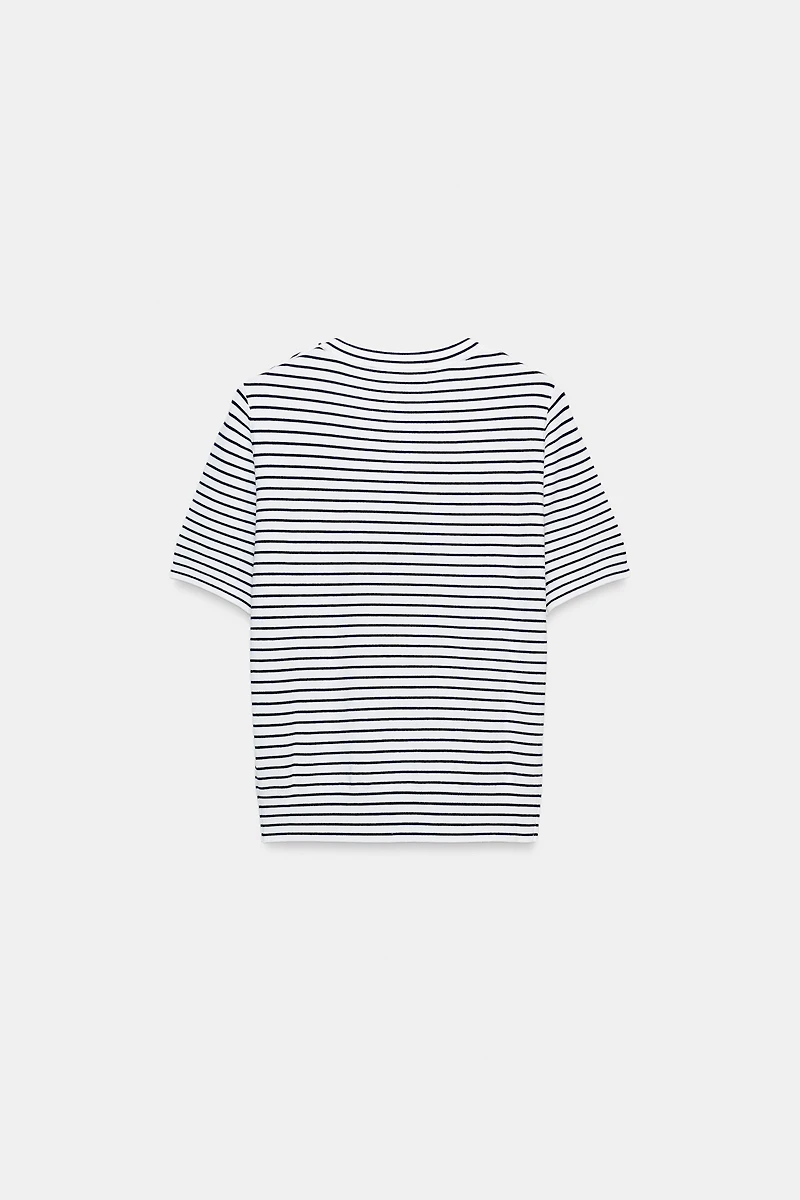 STRIPED SHORT SLEEVE KNIT JUMPER