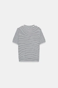 STRIPED SHORT SLEEVE KNIT JUMPER