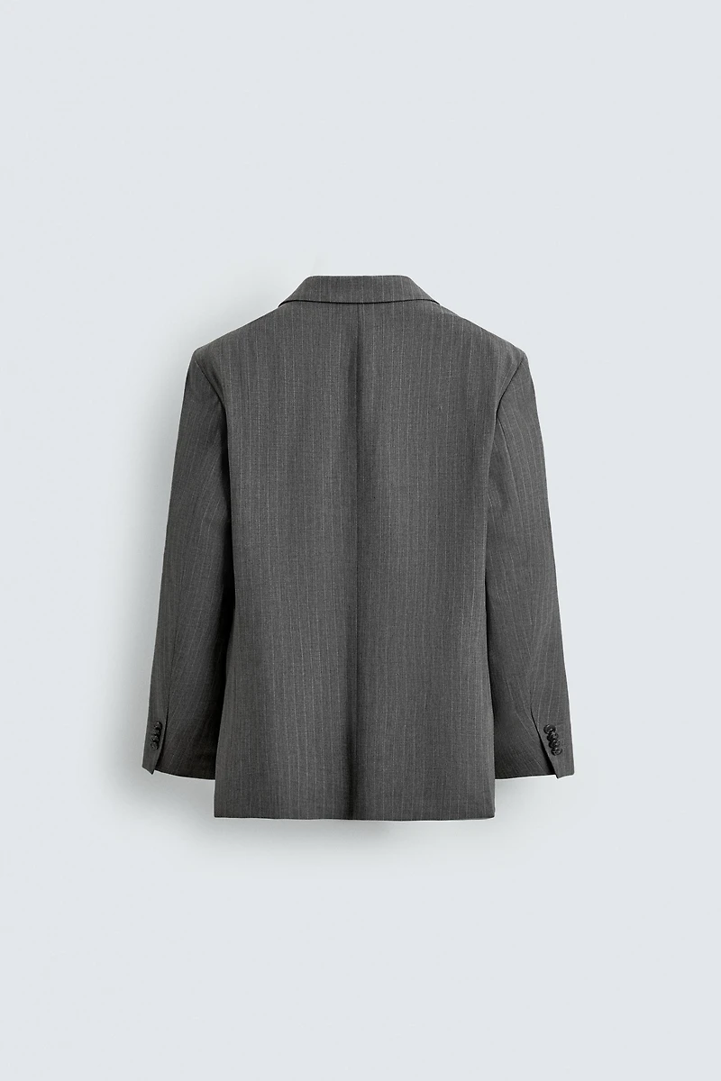 WOOL BLEND PINSTRIPE SUIT BLAZER