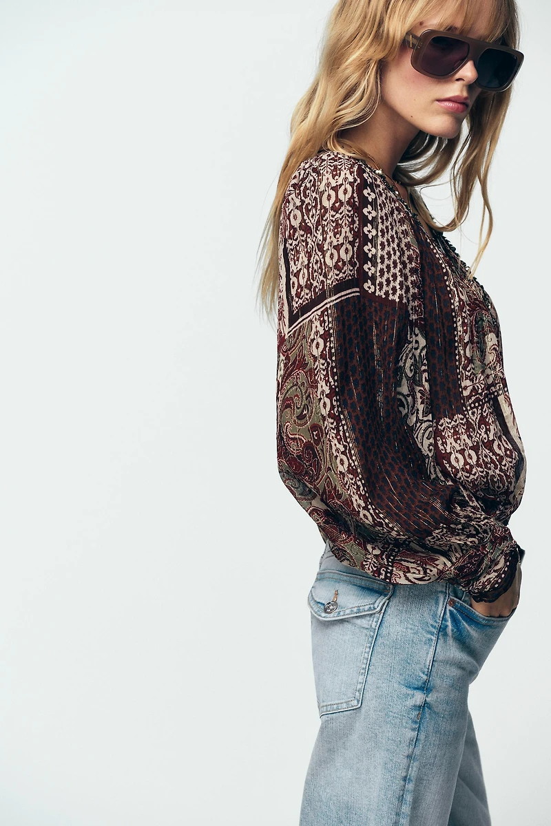 BLOUSE FANTAISIE IMPRIMÉE FIL MÉTALLISÉ