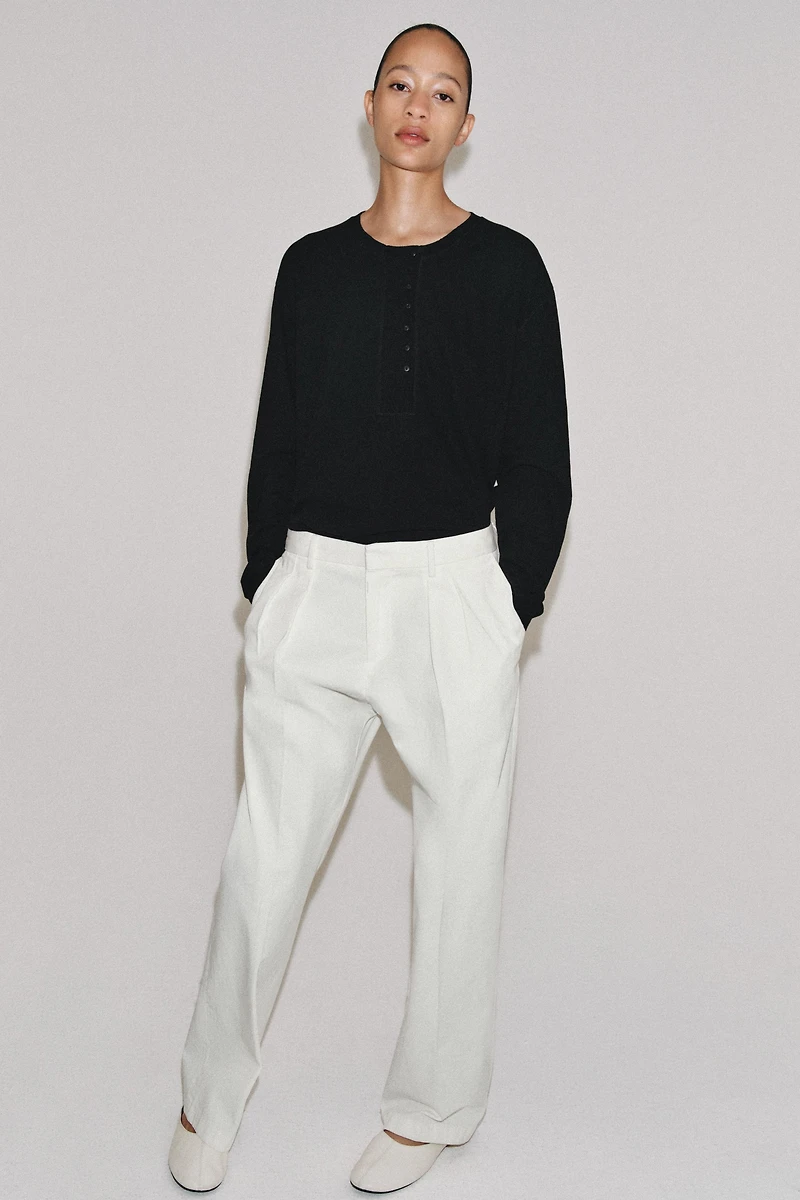 LINEN BLEND HENLEY SHIRT
