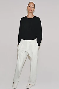 LINEN BLEND HENLEY SHIRT