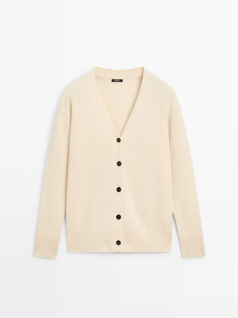 Alpaca wool V-neck knit cardigan