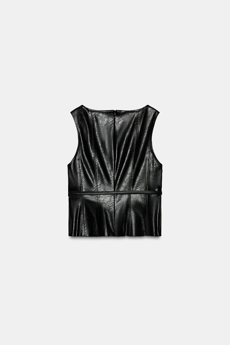 FAUX LEATHER BELTED TOP