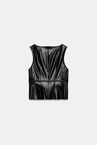 FAUX LEATHER BELTED TOP