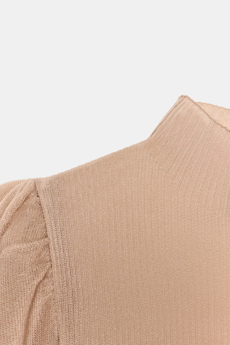 SHEER PUFF SLEEVE KNIT TOP