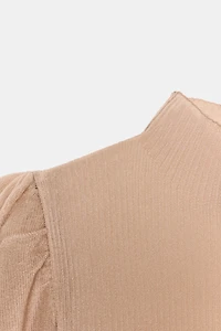 SHEER PUFF SLEEVE KNIT TOP
