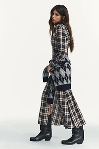PLAID PLEATED MIDI DRESS