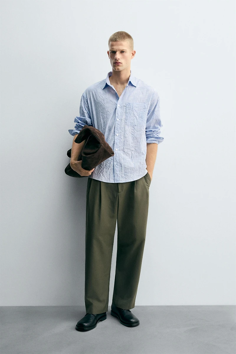 STRIPED WRINKLED EFFECT SHIRT