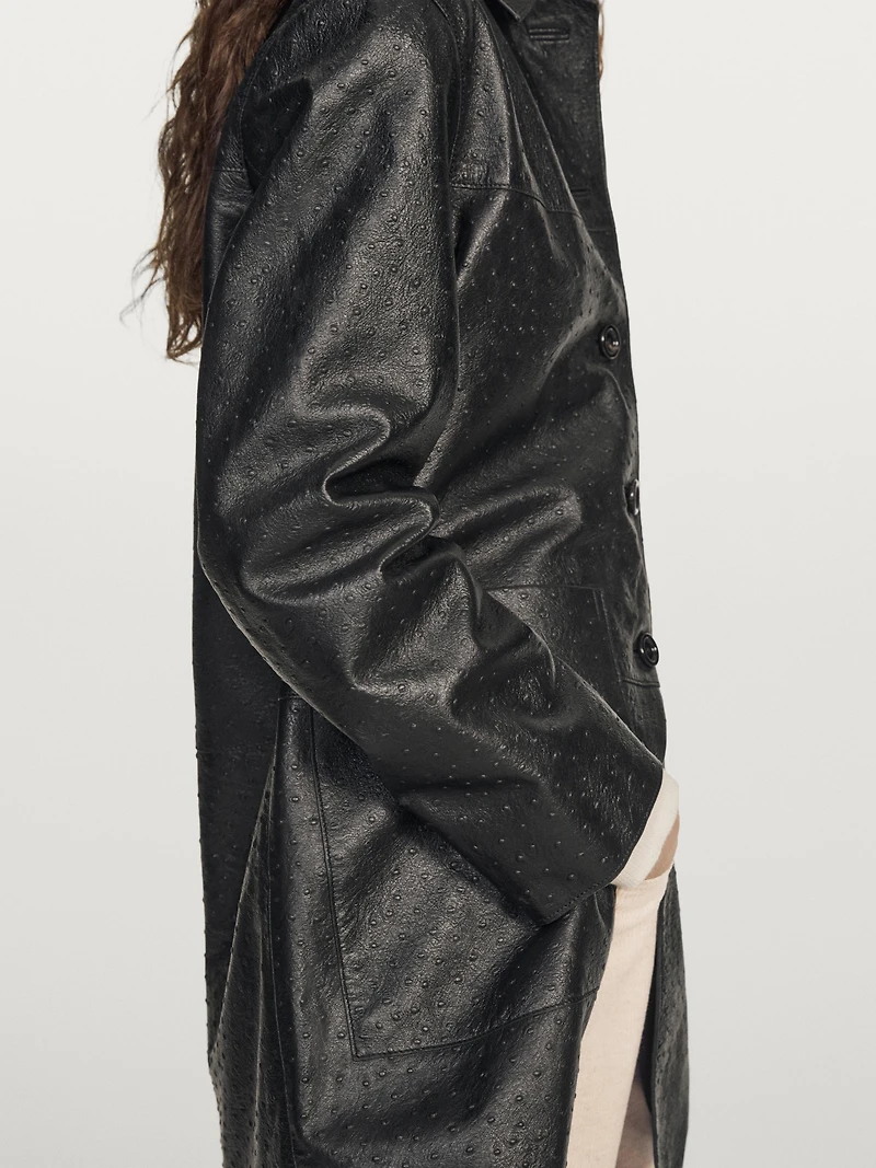 Long textured nappa leather coat