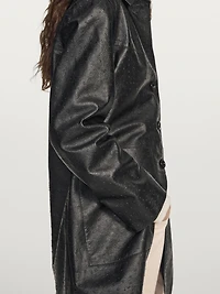 Long textured nappa leather coat