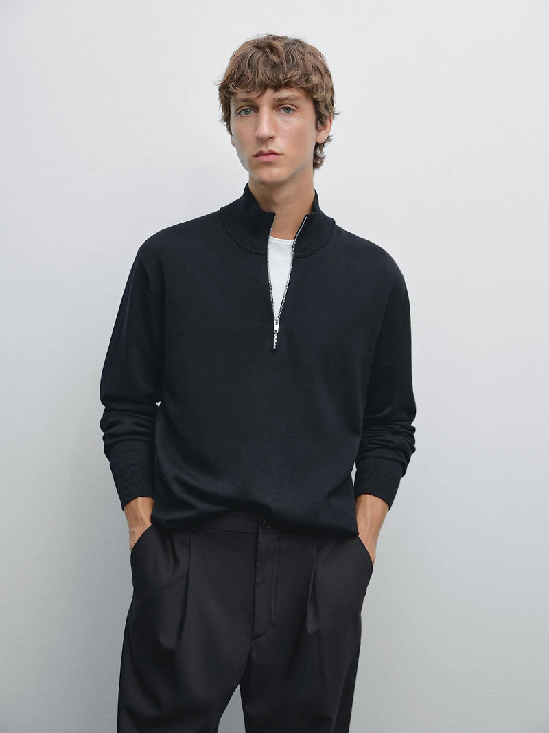 Pull en maille à col camionneur zipp