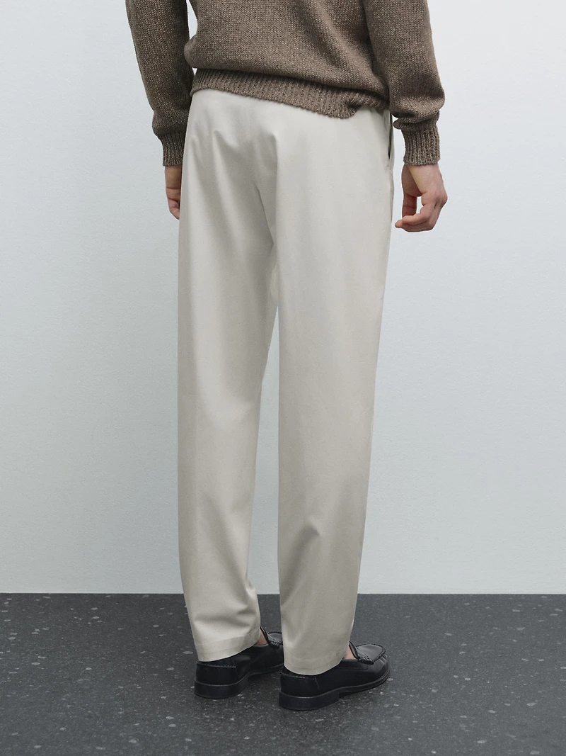 Cotton blend tapered fit trousers