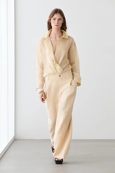 Wide-leg linen trousers with pocket detail