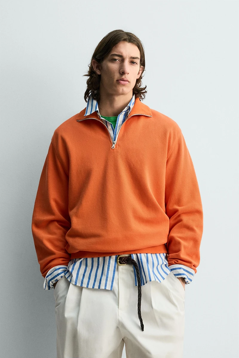 PIQUÉ QUARTER-ZIP SWEATSHIRT