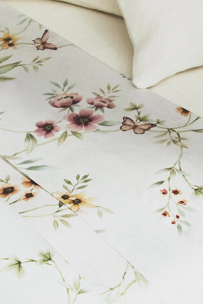 FLORAL PRINT SATEEN FLAT SHEET