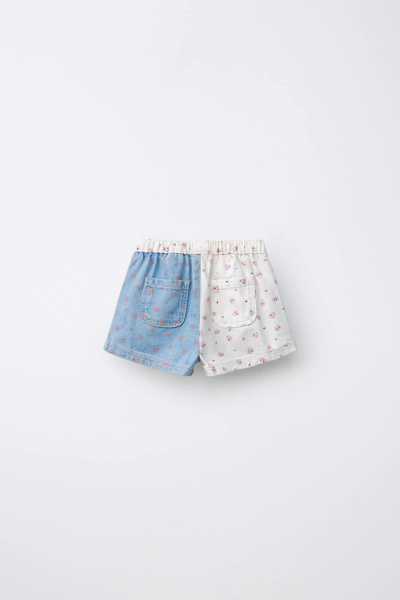 PATCHWORK FLORAL DENIM SHORTS