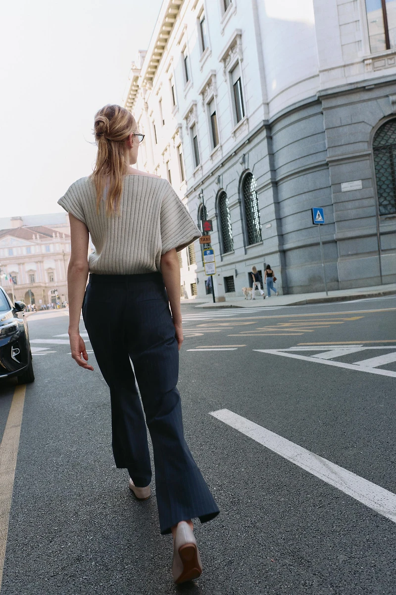 PINSTRIPE BELTED PANTS