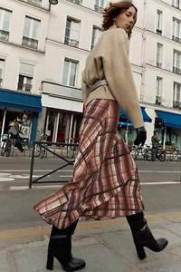 PLAID WRINKLED EFFECT MIDI SKIRT