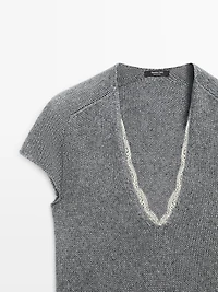 Short sleeve knit sweater with lace