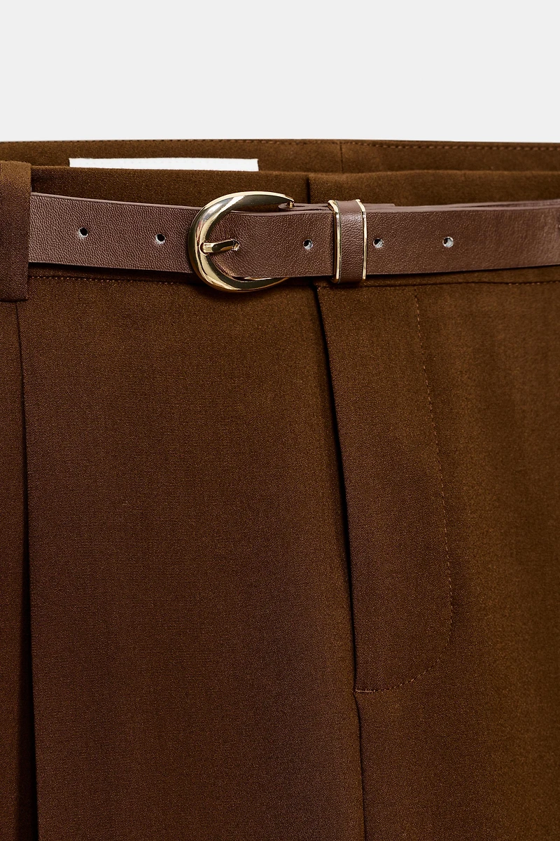 BELTED PLEATED PANTS