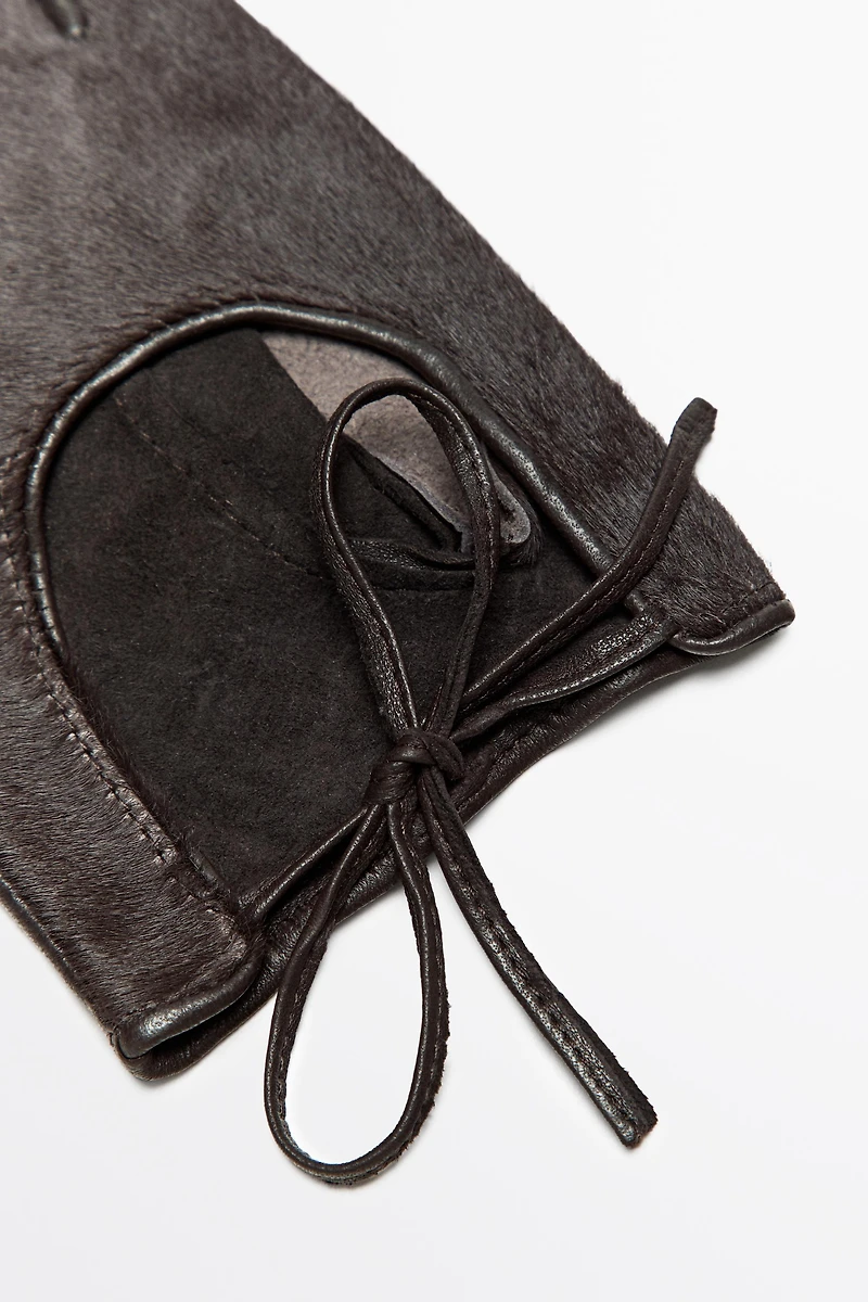 Fur-trimmed leather biker gloves