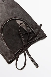 Fur-trimmed leather biker gloves